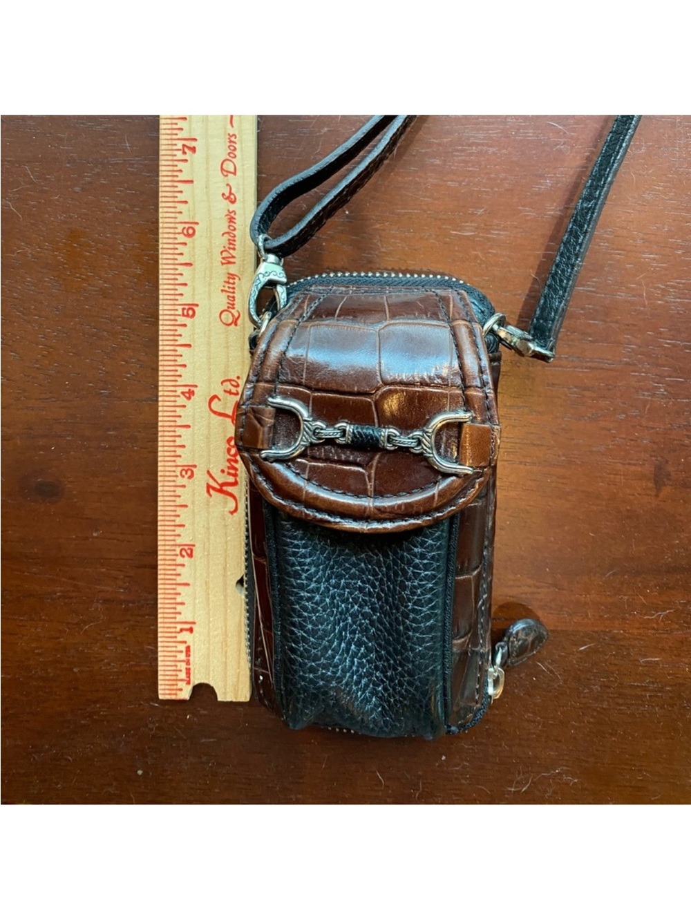 Brighton Brown & Black Croc-Effect Leather Belt/Phone Bag with Silver Horsebit